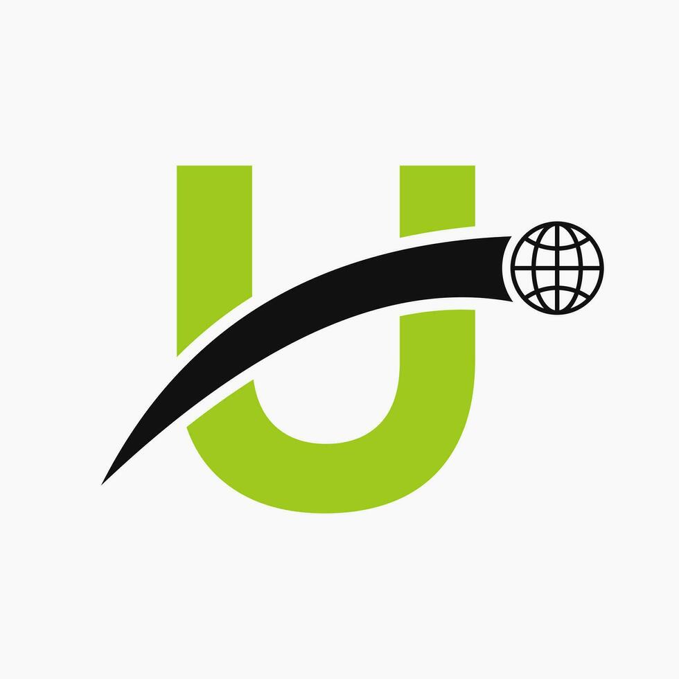 brev u logotyp begrepp med global värld ikon vektor mall
