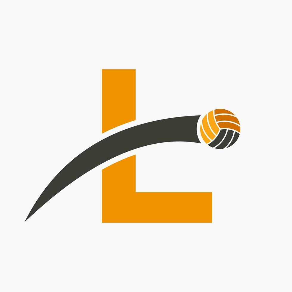 volleyboll logotyp på brev l med rör på sig volleyboll boll ikon. volley boll symbol vektor
