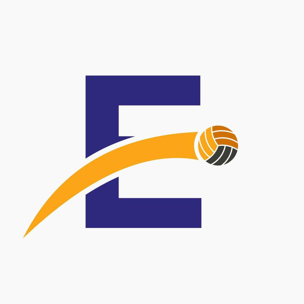 Volleyball Logo auf Brief e mit ziehen um Volleyball Ball Symbol. Volley Ball Symbol vektor