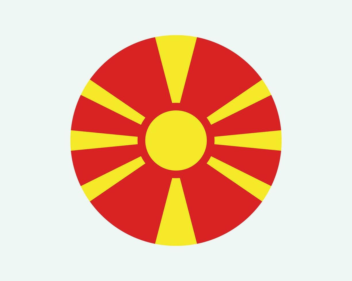 Norden Mazedonien runden Land Flagge. Norden mazedonisch Kreis National Flagge. Republik von Norden Mazedonien kreisförmig gestalten Taste Banner. eps Vektor Illustration.