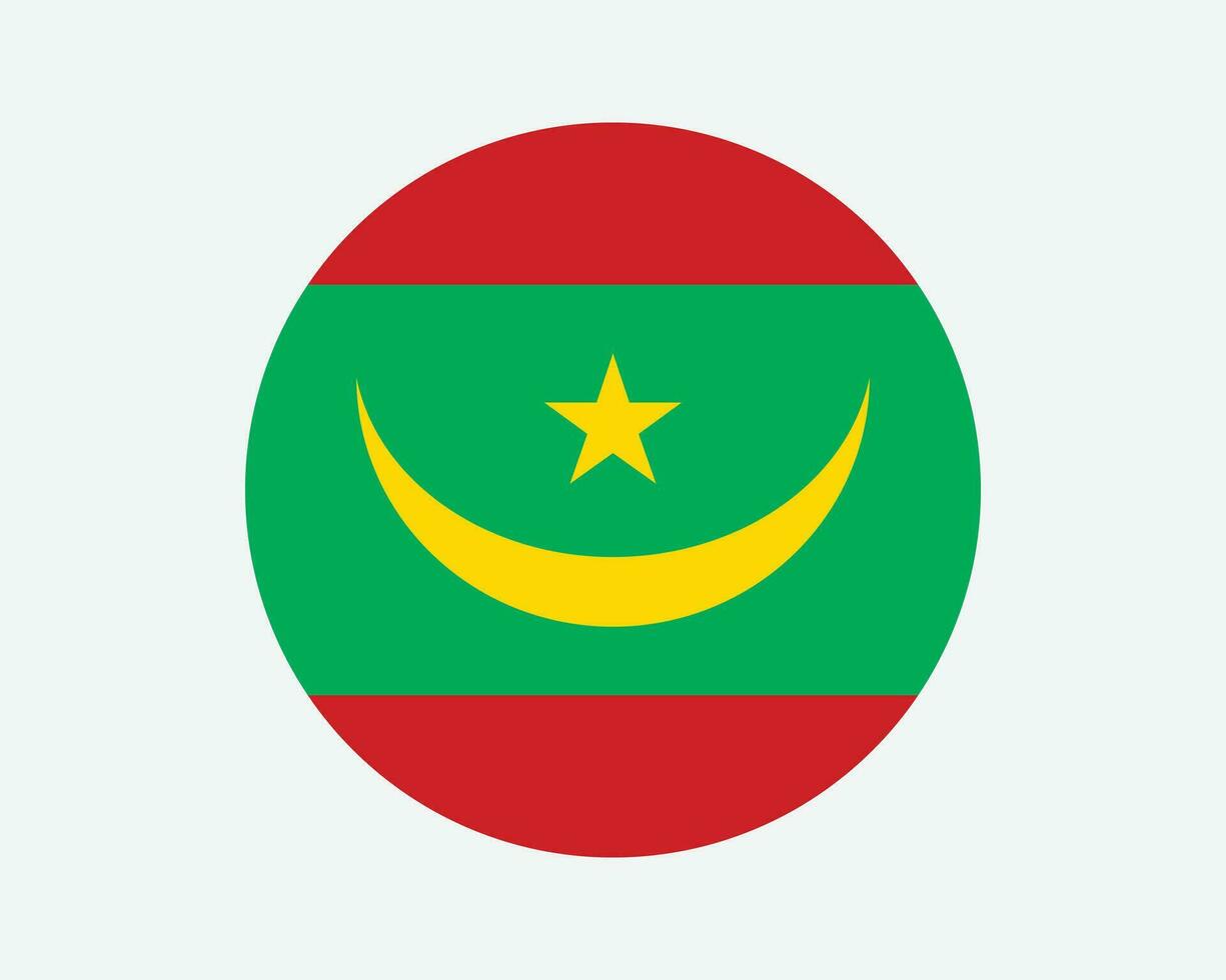 Mauretanien runden Land Flagge. Mauritaner Kreis National Flagge. islamisch Republik von Mauretanien kreisförmig gestalten Taste Banner. eps Vektor Illustration.