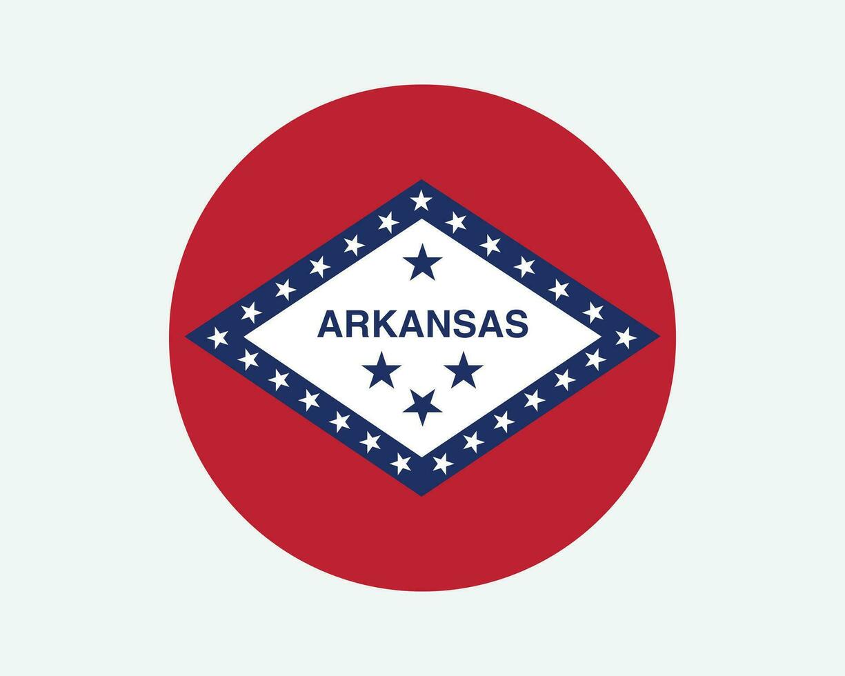 Arkansas USA runden Zustand Flagge. ar, uns Kreis Flagge. Zustand von Arkansas, vereinigt Zustände von Amerika kreisförmig gestalten Taste Banner. eps Vektor Illustration.
