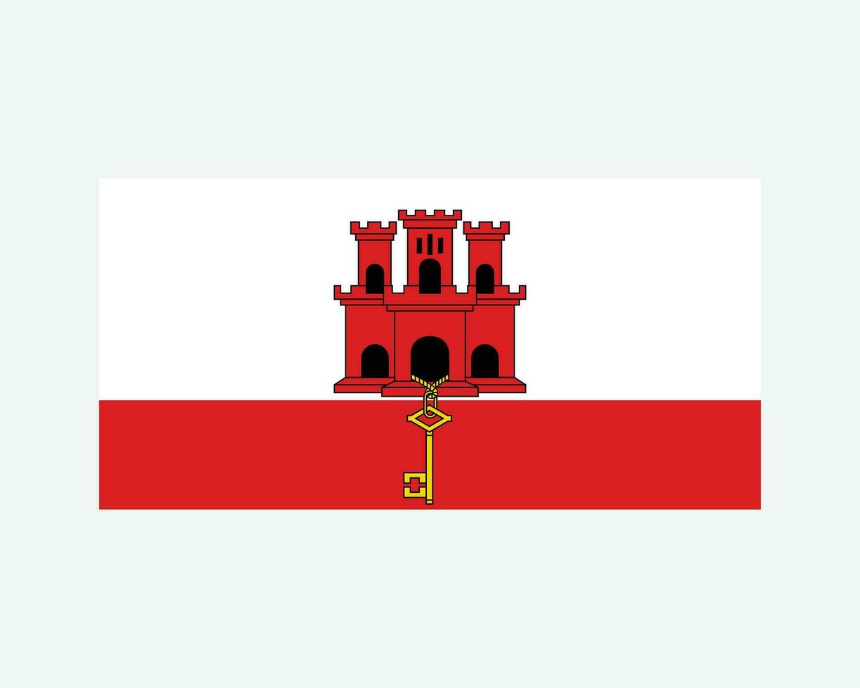 Flagge von Gibraltar. Gibraltarisch Mantel von Waffen Banner. britisch Übersee- Gebiet beim das iberisch Halbinsel. eps Vektor Illustration.