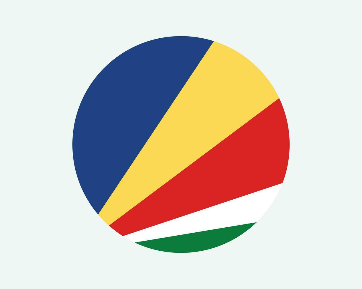 Seychellen runden Land Flagge. Seychellen Kreis National Flagge. Republik von Seychellen kreisförmig gestalten Taste Banner. eps Vektor Illustration.