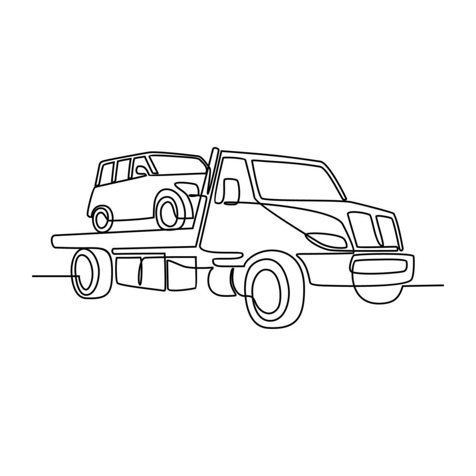 einer kontinuierlich Linie Zeichnung von LKW wie Land Fahrzeug mit Weiß Hintergrund. Land Transport Design im einfach linear Stil. nicht Färbung Fahrzeug Design Konzept Vektor Illustration