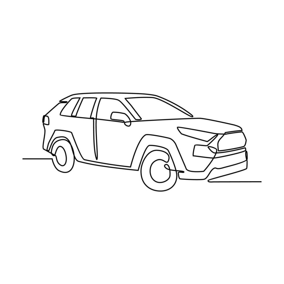ett kontinuerlig linje teckning av bil som landa fordon med vit bakgrund. landa transport design i enkel linjär stil. icke färg fordon design begrepp vektor illustration