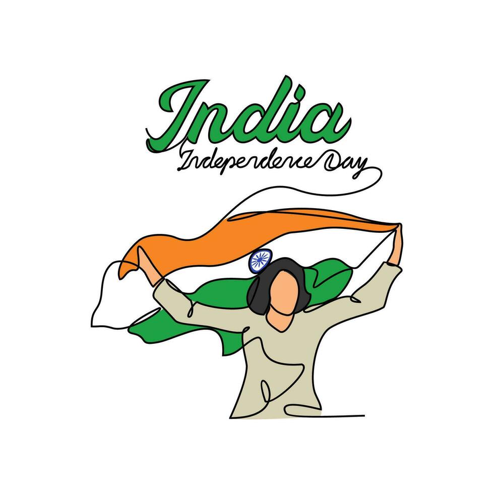 ett kontinuerlig linje teckning av Indien oberoende dag med vit bakgrund. patriotisk symbol design i enkel linjär stil. Indien oberoende dag design begrepp vektor illustration.