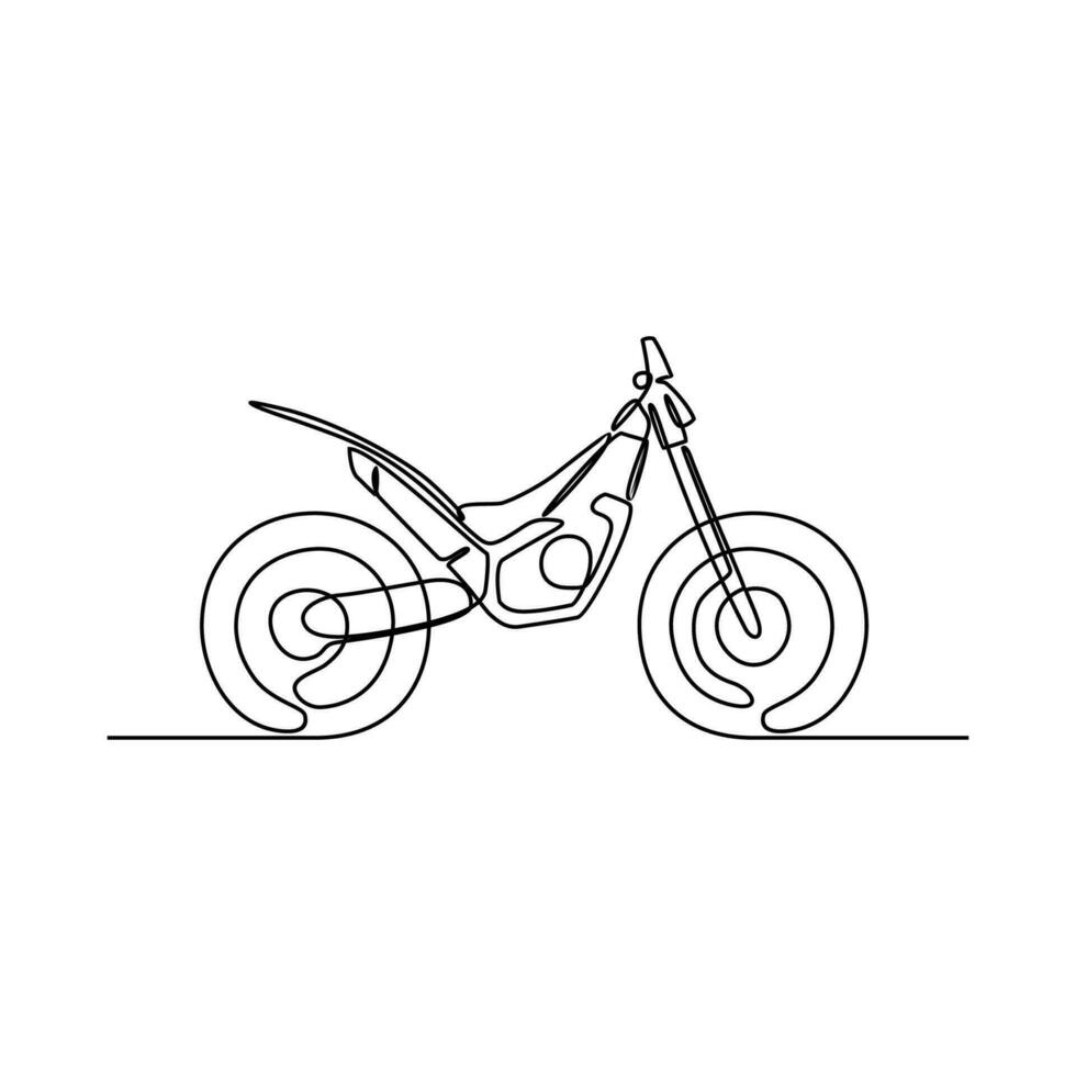 einer kontinuierlich Linie Zeichnung von Motorrad wie Land Fahrzeug mit Weiß Hintergrund. Land Transport Design im einfach linear Stil. nicht Färbung Fahrzeug Design Konzept Vektor Illustration