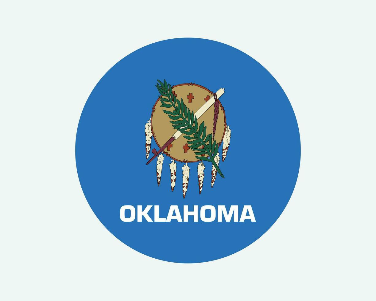 Oklahoma USA runden Zustand Flagge. OK, uns Kreis Flagge. Zustand von Oklahoma, vereinigt Zustände von Amerika kreisförmig gestalten Taste Banner. eps Vektor Illustration.