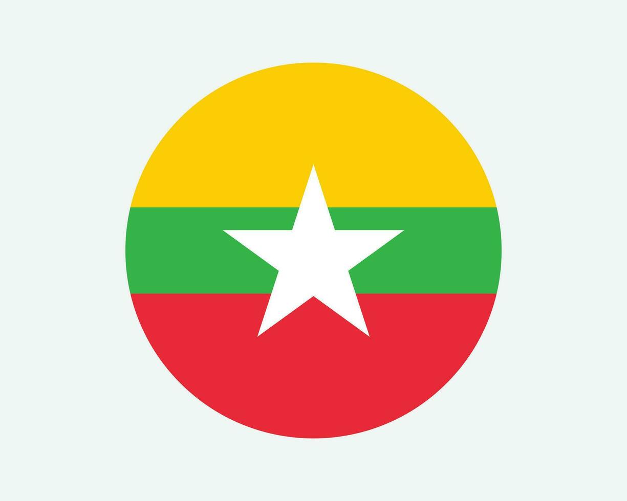Myanmar runden Land Flagge. Birma Kreis National Flagge. Republik von das Union von Myanmar kreisförmig gestalten Taste Banner. eps Vektor Illustration.