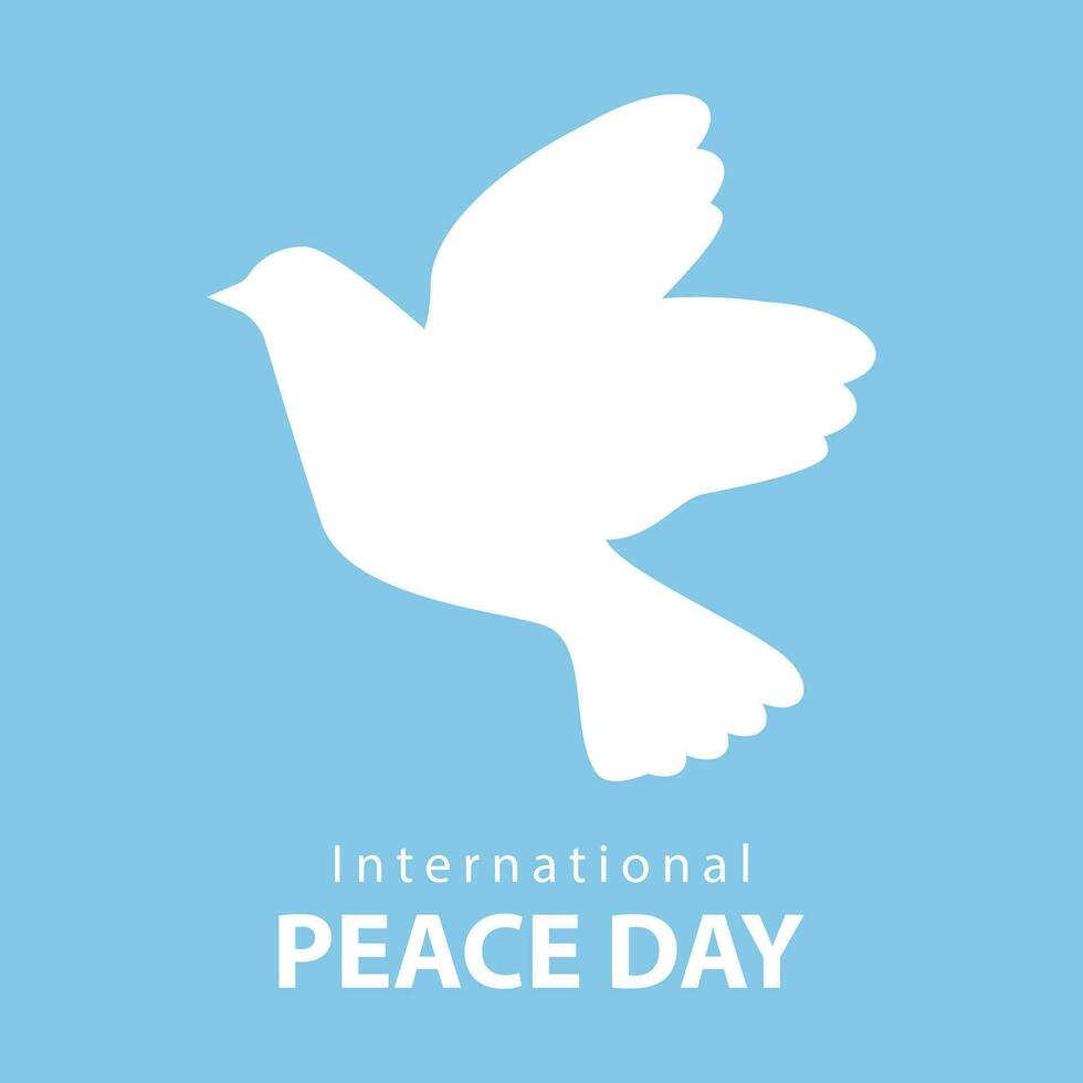 International Tag von Frieden, Postkarte. Weiß Taube auf ein Blau Hintergrund, Vektor. vektor