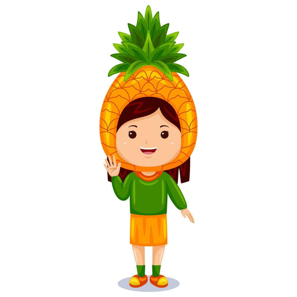 Mädchen Kinder Ananas Charakter vektor