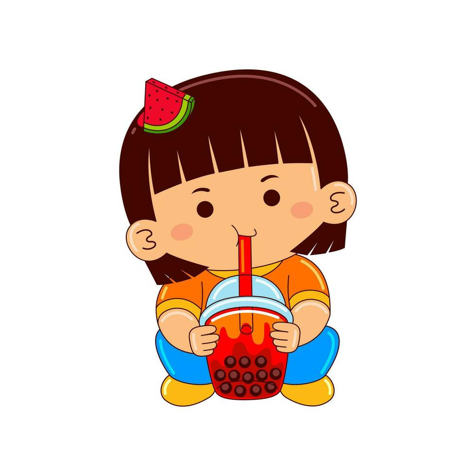 kawaii Kinder Trinken Eis Sahne Vektor Illustration