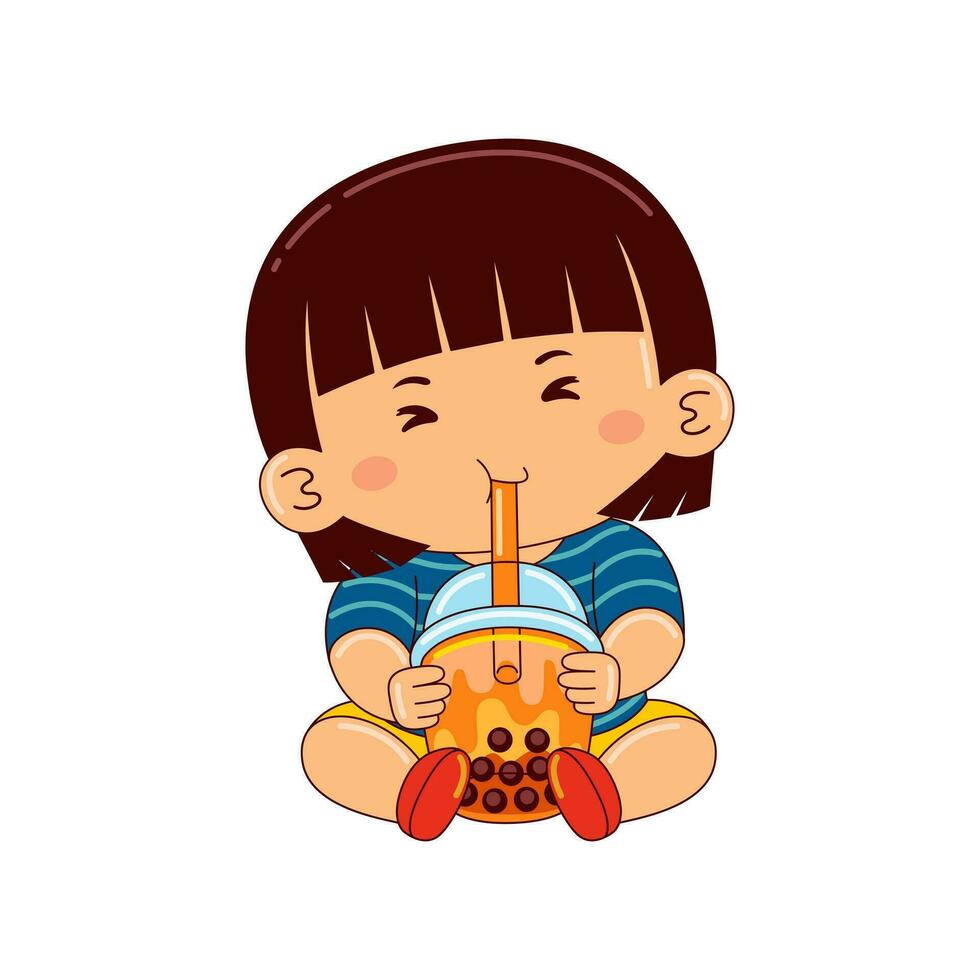 kawaii Kinder Trinken Eis Sahne Vektor Illustration