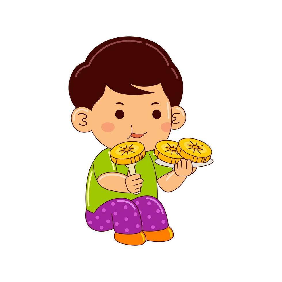 barn äter frukt vektor illustration