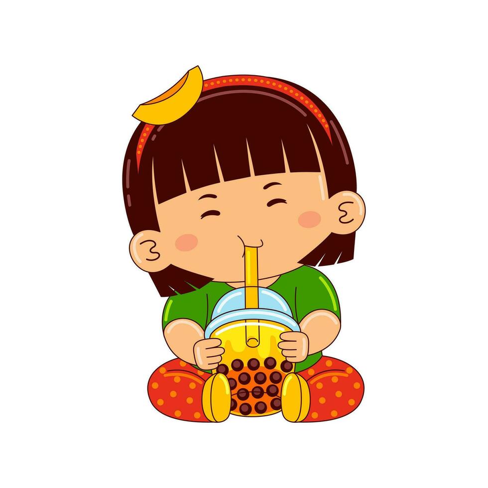 kawaii Kinder Trinken Eis Sahne Vektor Illustration