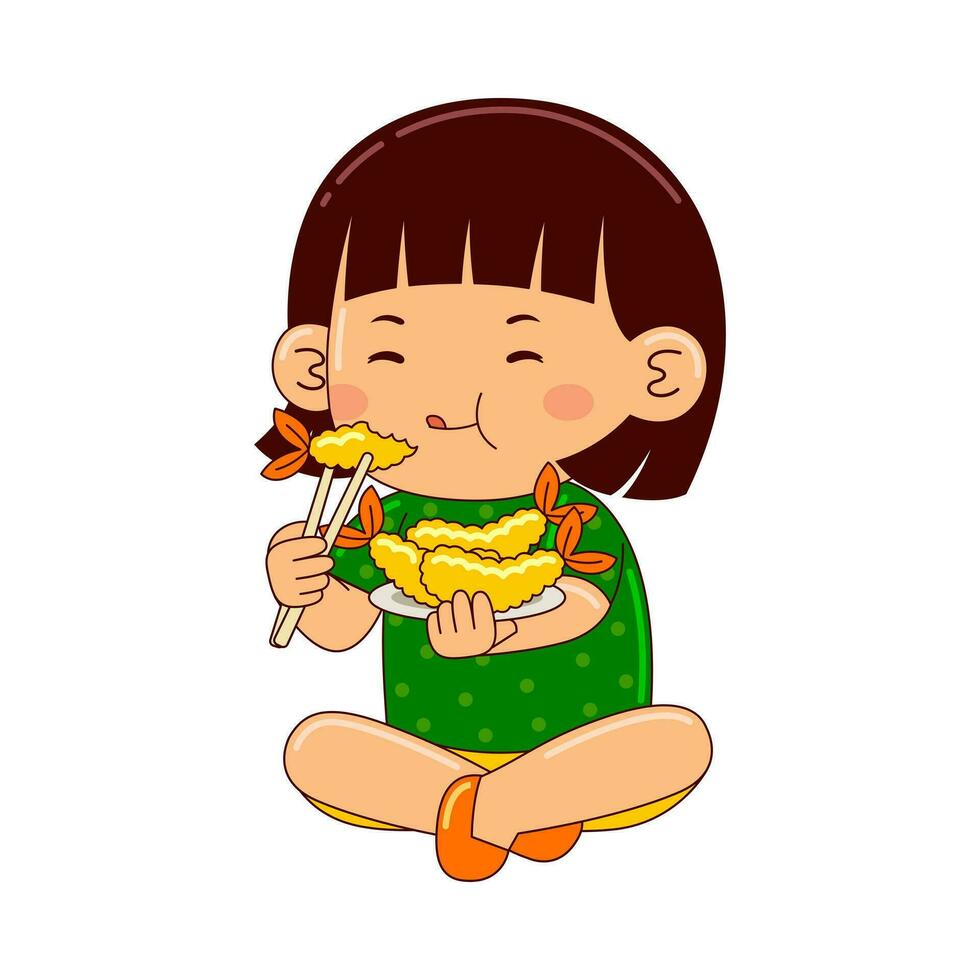 barn äter japan mat vektor illustration