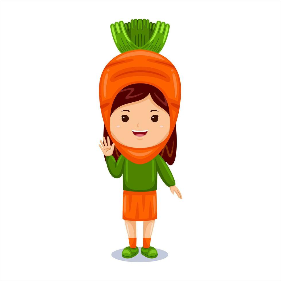 Mädchen Kinder Karotte Charakter Kostüm vektor