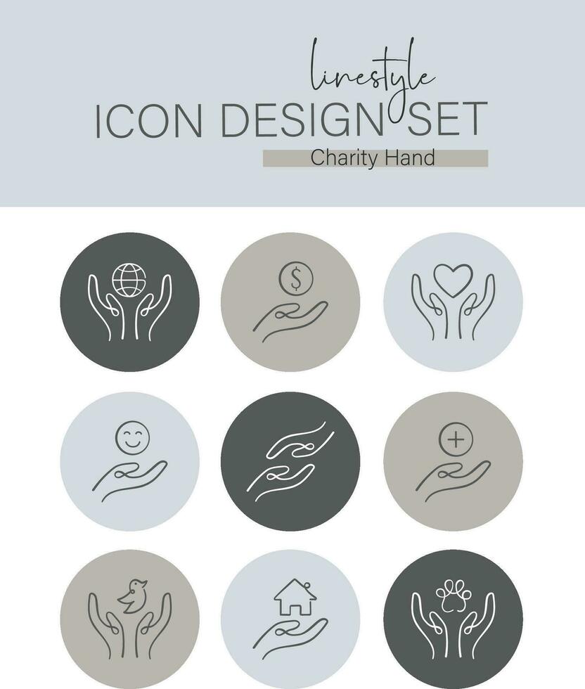 linjestil ikon design uppsättning välgörenhet hand vektor