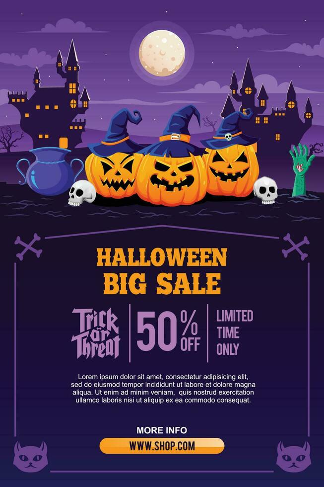 Halloween gespenstisch Karikatur Illustration. Grafik Design zum das Dekoration von Geschenk Zertifikate, Banner und Flyer vektor