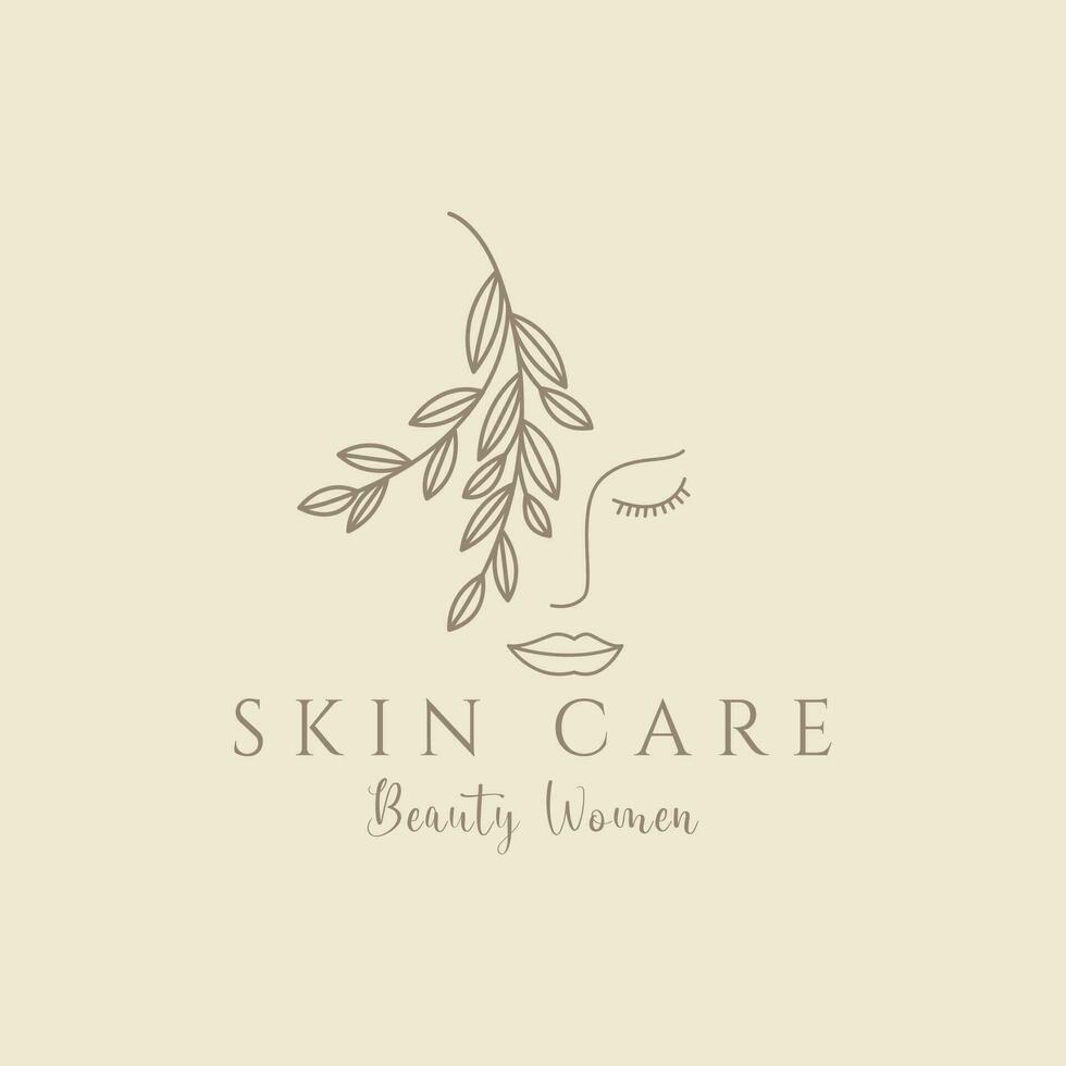 Hand gezeichnet Logo Linie Kunst feminin Schönheit Blumen- botanisch Salon Spa kosmetisch Pflege Design Vektor Illustration Minimalismus