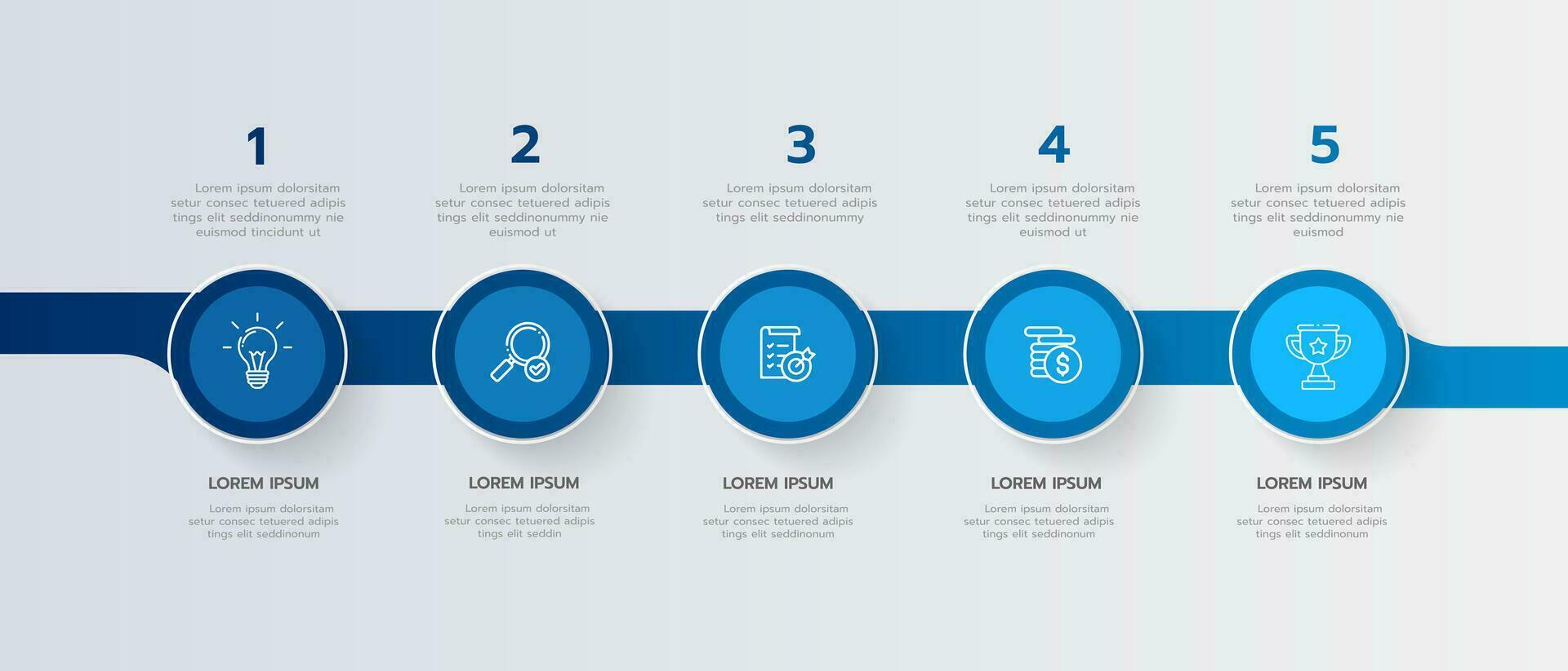 Infografik Vorlage zum Geschäft. 5 Schritte modern Zeitleiste Diagramm Roadmap mit Kreis Thema Diagramm, Präsentation Vektor Infografik.