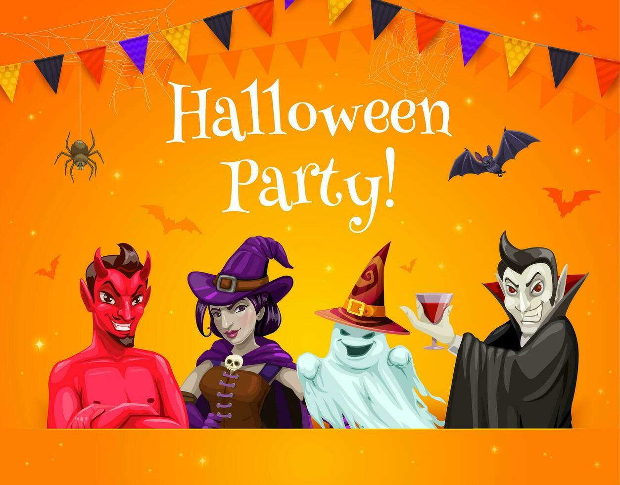 Halloween Party Banner mit Karikatur Zeichen vektor