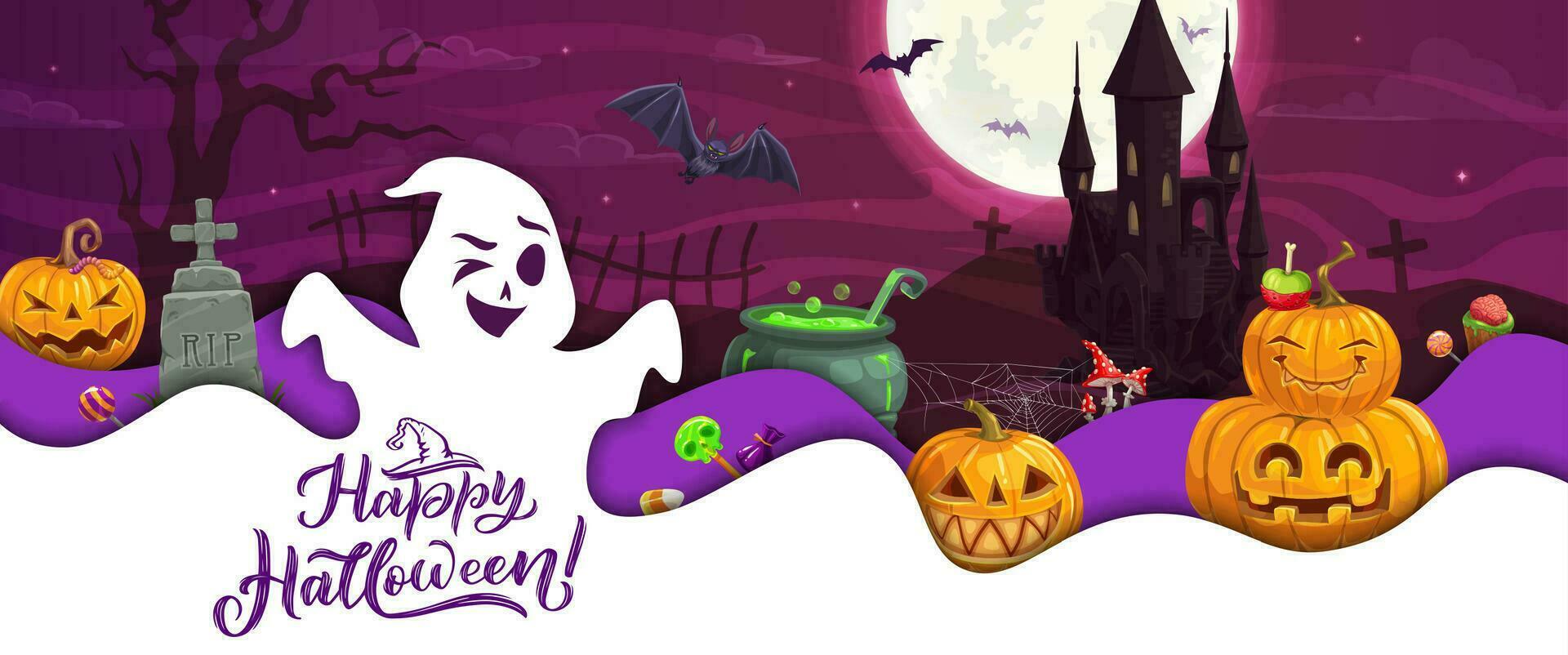 halloween papper skära baner tecknad serie kusligt spöke vektor