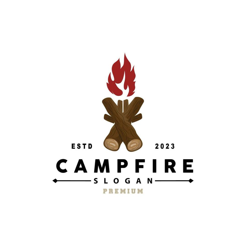 Lagerfeuer Logo Design, Lagerfeuer Vektor, Abenteuer Lager draussen Holz Flamme Jahrgang retro Illustration vektor