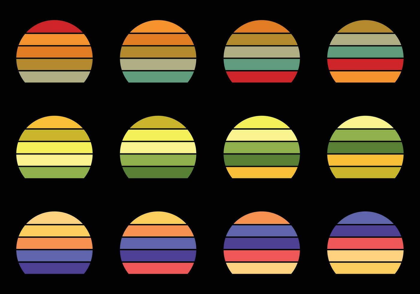 retro årgång solnedgångar packa dugg annorlunda färger vektor