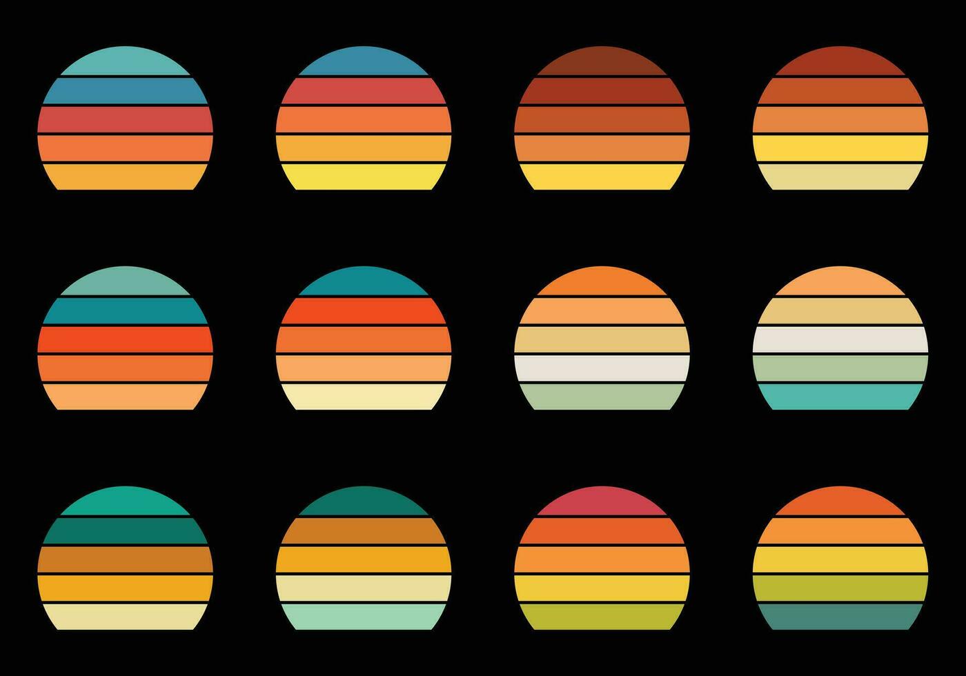 retro årgång solnedgångar packa dugg annorlunda färger vektor