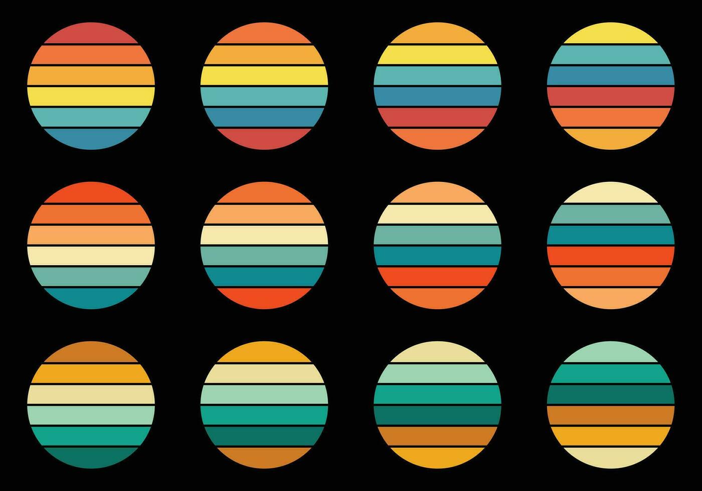 retro Jahrgang Sonnenuntergänge Pack Abbildungen Vektor Hintergrund