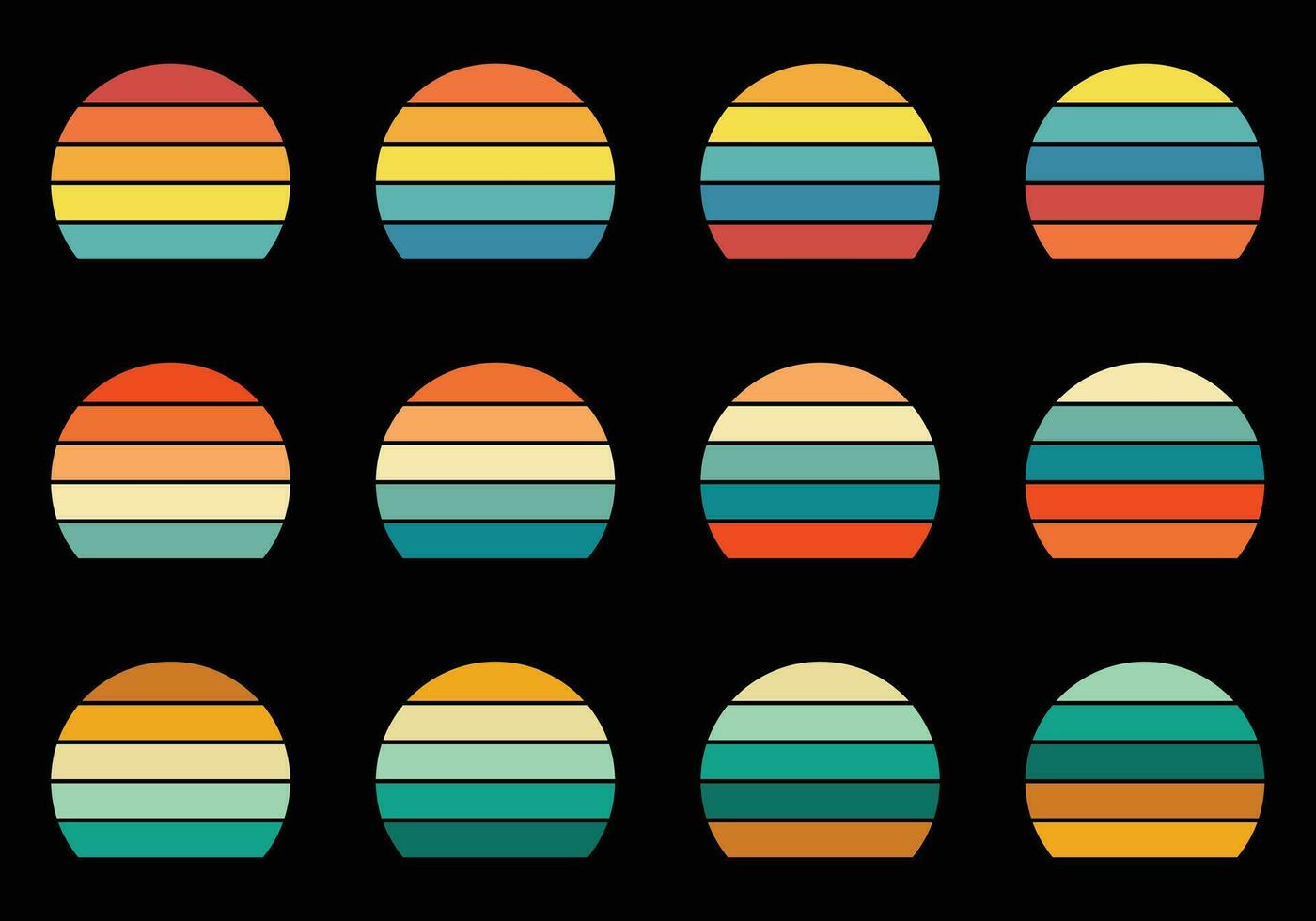 retro Jahrgang Sonnenuntergänge Pack weiß anders Farben vektor