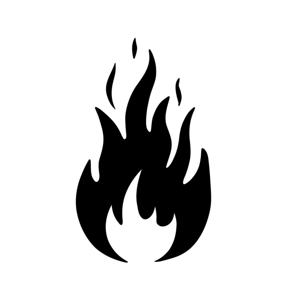Hand gezeichnet Feuer Silhouette. Feuerball schwarz und Weiß Vektor skizzieren. Symbol