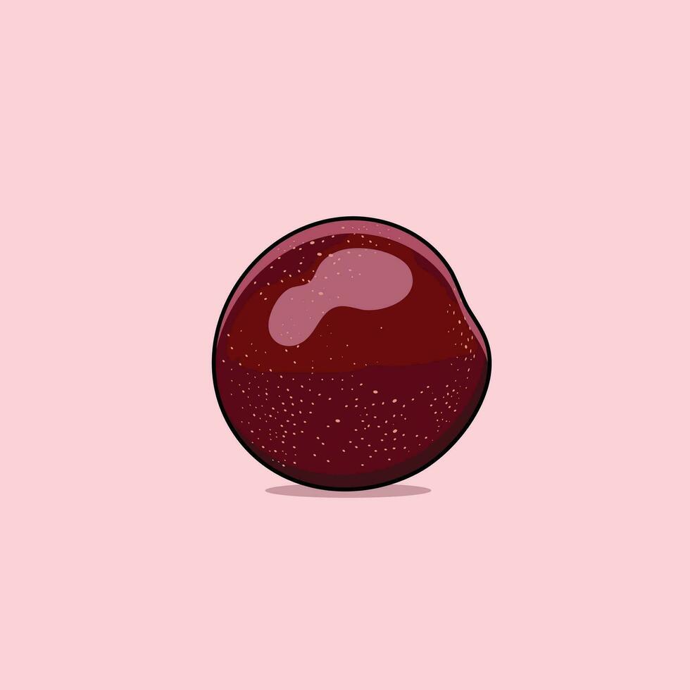 ganze glänzend frisch und saftig rot Pflaume Obst reif Pflaume Obst Sanft Rosa Hintergrund Vektor Illustration