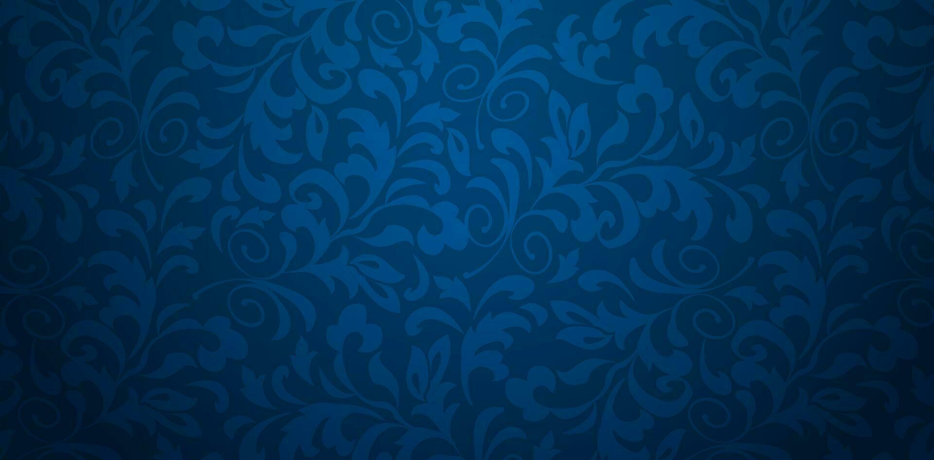 Vektor Illustration dunkel Blau Hintergrund mit Blumen- Ornament nahtlos Damast Hintergrund zum Präsentationen Marketing, Decks, Anzeigen, Bücher Abdeckungen, Digital Schnittstellen, drucken Design Vorlagen Materialien