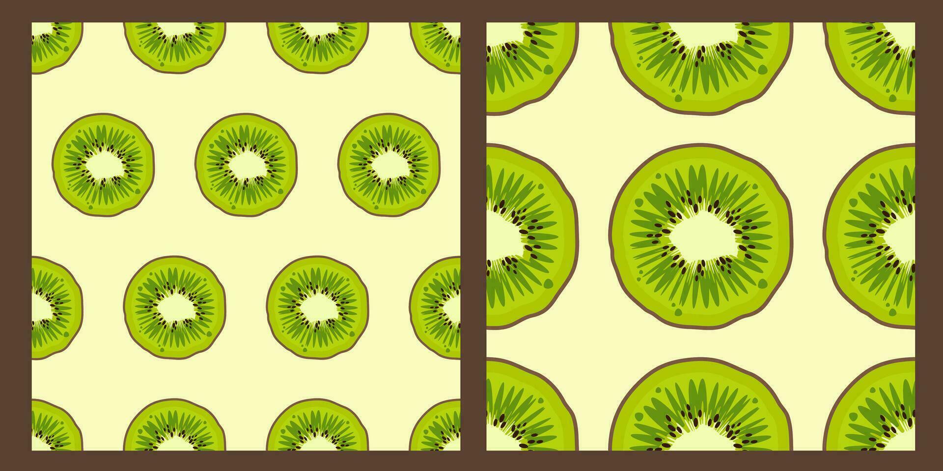 einstellen von Kiwi Obst Muster. modern frisch hell Design von exotisch Früchte auf Weiß Hintergrund. reif saftig Grün Früchte. Vektor Illustration zum Tapeten,Textil, Netz, Notizbücher, Fall, Verpackung Papier