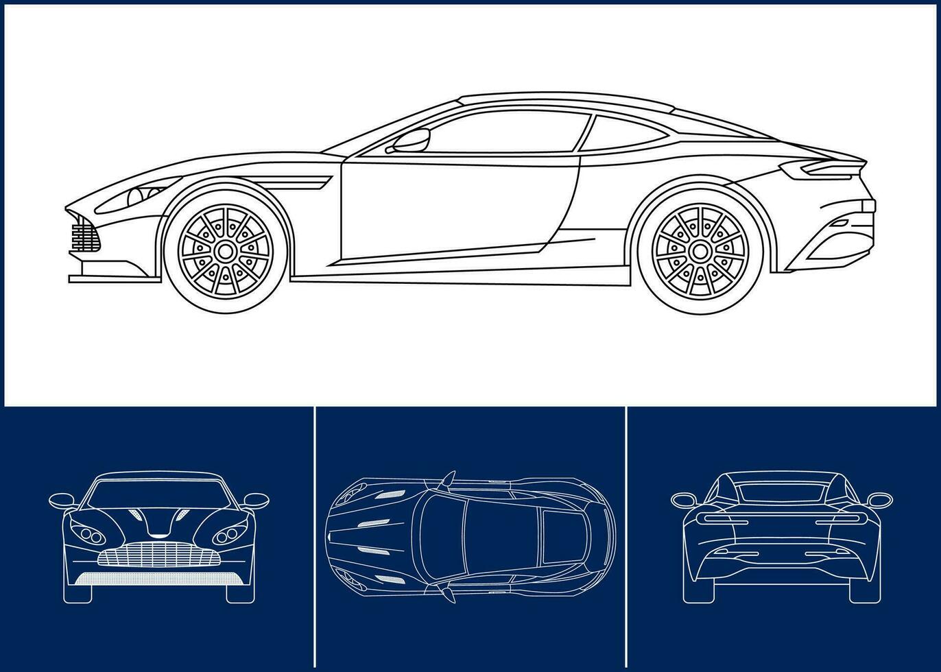 sport bil mall. transport översikt stroke mall. plan layout. slå in klistermärke, luft borsta, vinils, omfärgning projekt. vektor eps 10