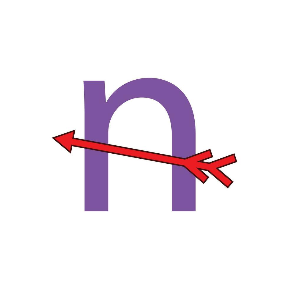 ein lila Brief n mit ein Pfeil zeigen zu das richtig vektor