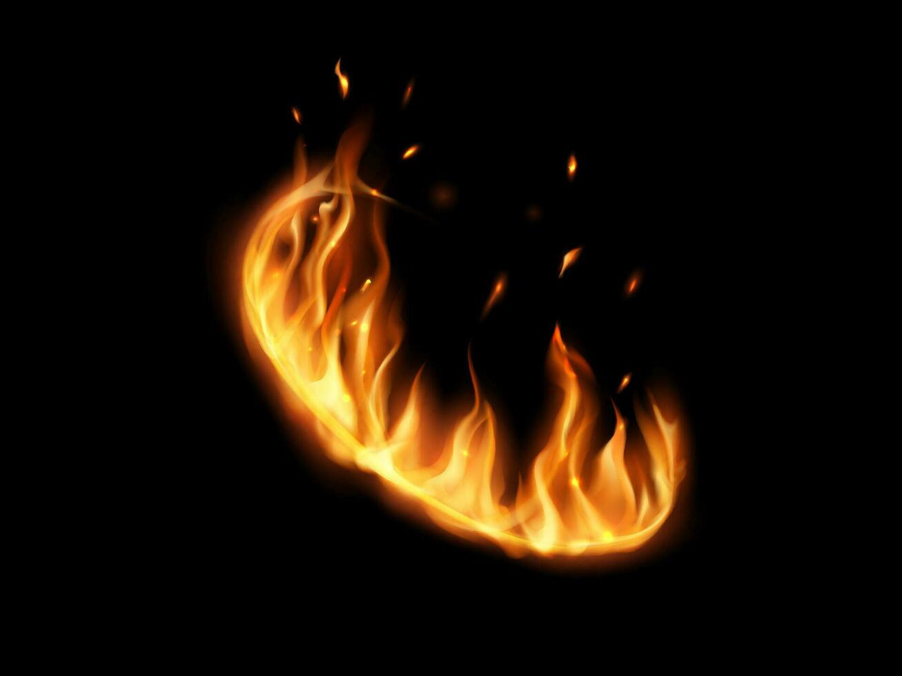 Feuer Flammen auf Ring isoliert 3d Vektor runden Rahmen