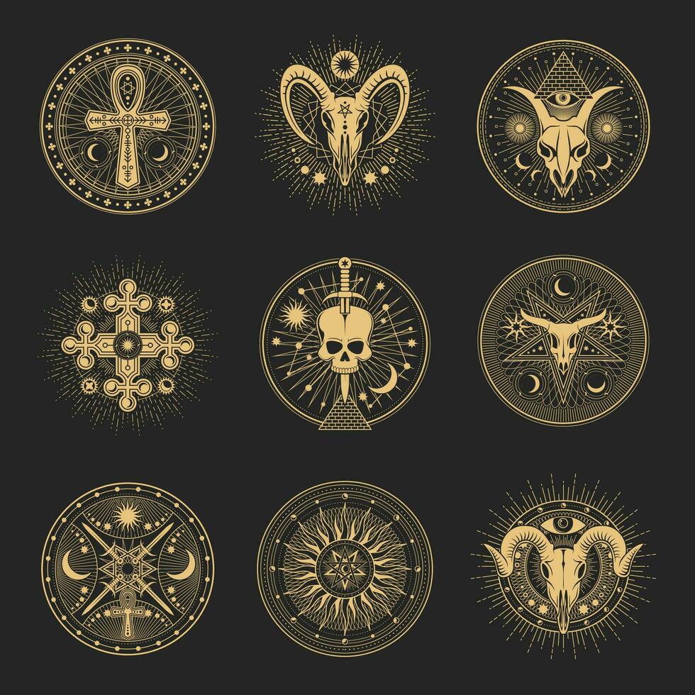 esoterisk tarot symboler, magi ockult pentagramms vektor