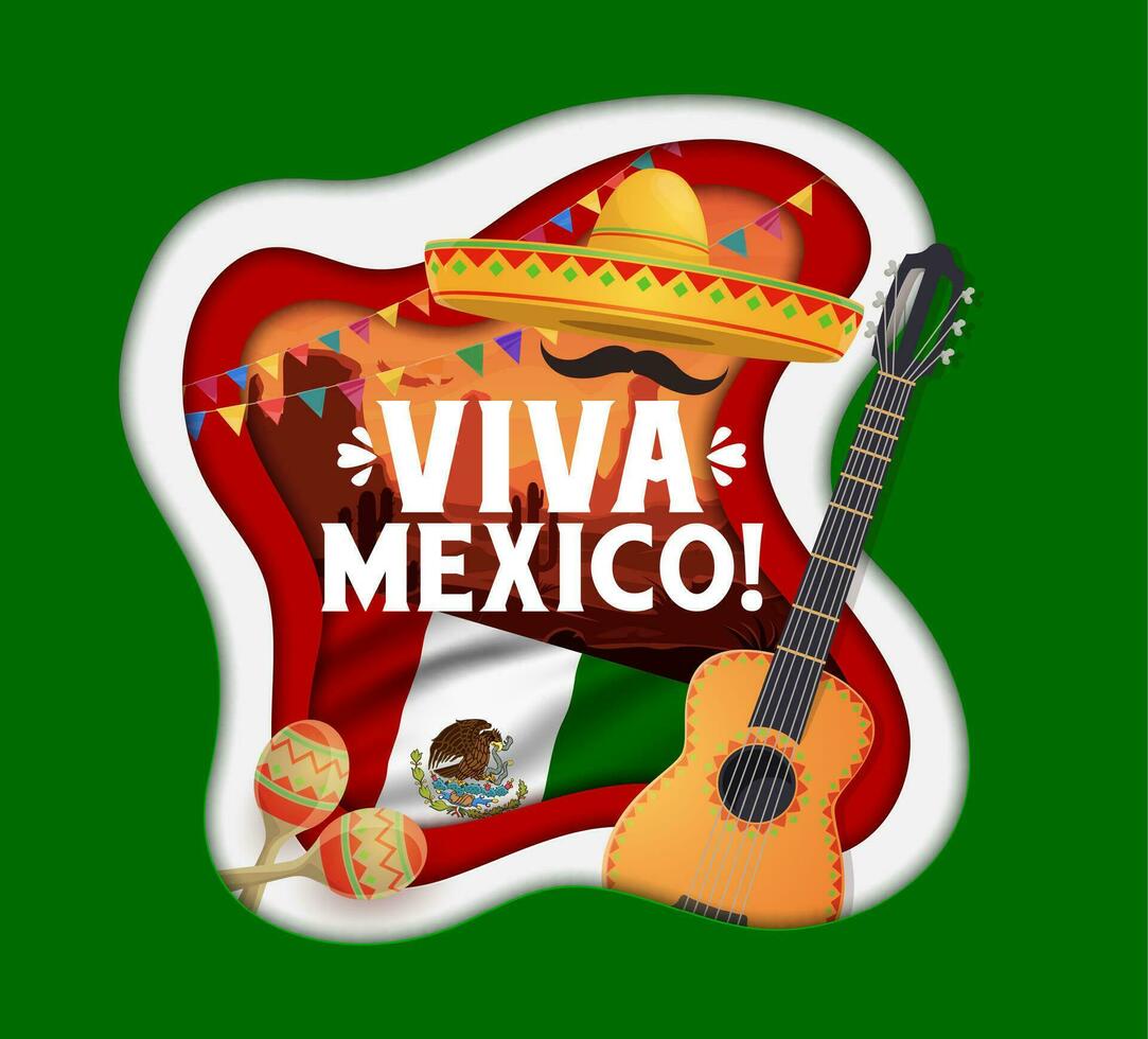 viva mexico papper skära baner med mexikansk symboler vektor