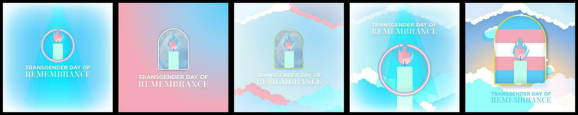 uppsättning av trans dag av minne hälsning kort. brinnande ljus med trans stolthet flagga färger. vektor illustrationer. eps 10.