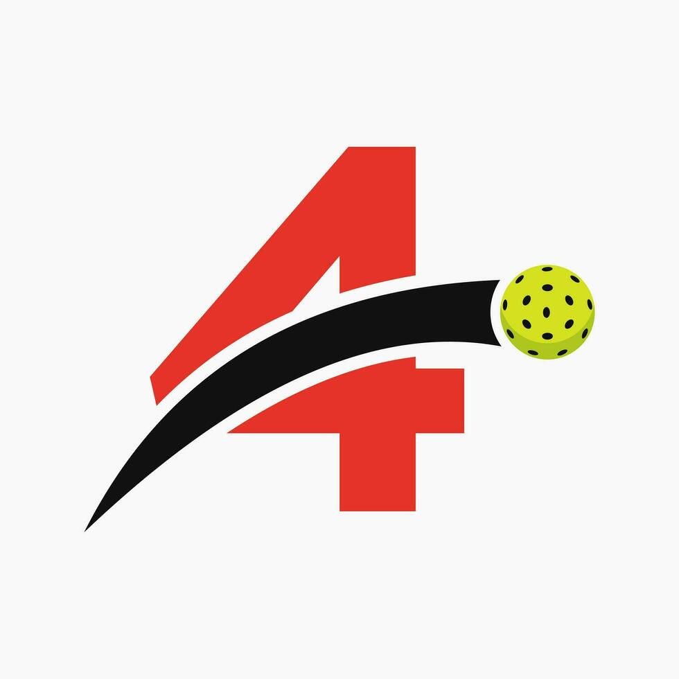 Pickleball Logo auf Brief 4 mit ziehen um Pickleball Symbol. Pickleball Zeichen Vorlage vektor