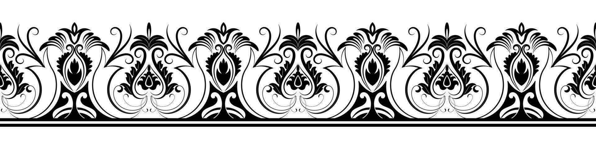 schwarz scrollen Blume Rand auf Weiß Hintergrund. schön ethnisch Hand gezeichnet Kunstwerk Stil Design mit Aquarell, Trend, Textur, Jahrgang Hand gezeichnet Stil. vektor