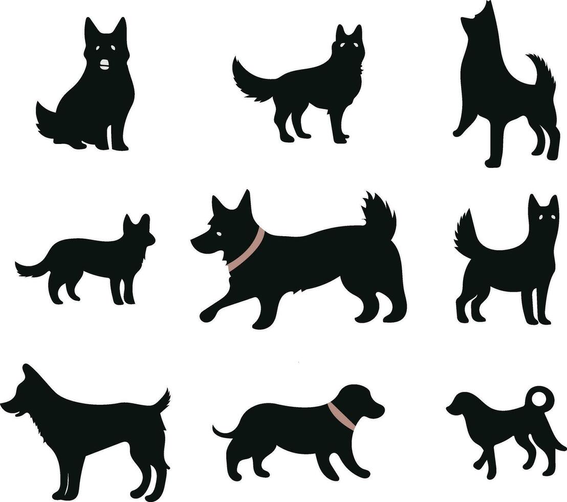 Vektor isoliert schwarz Silhouette von ein Hund, Sammlung