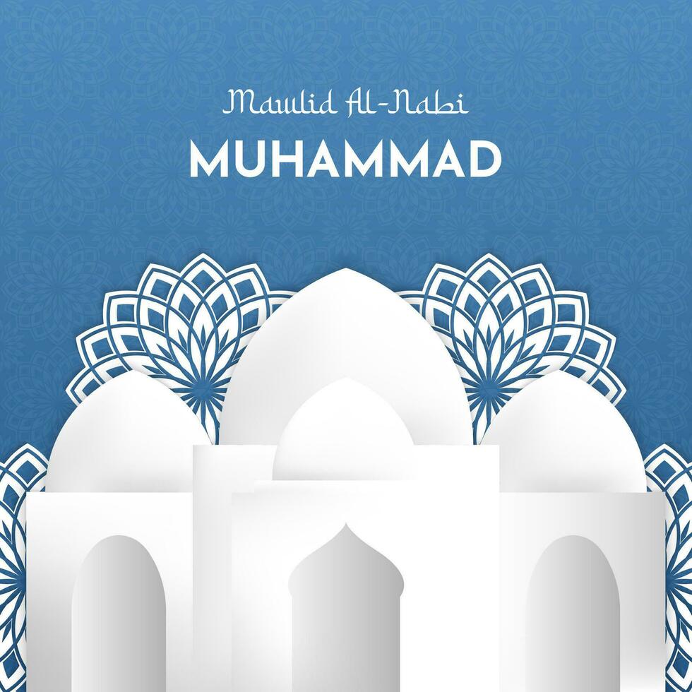 minimal islamisch Mawlid al-nabi Muhammad Gruß mit Moschee und Blumen- Muster Hintergrund vektor