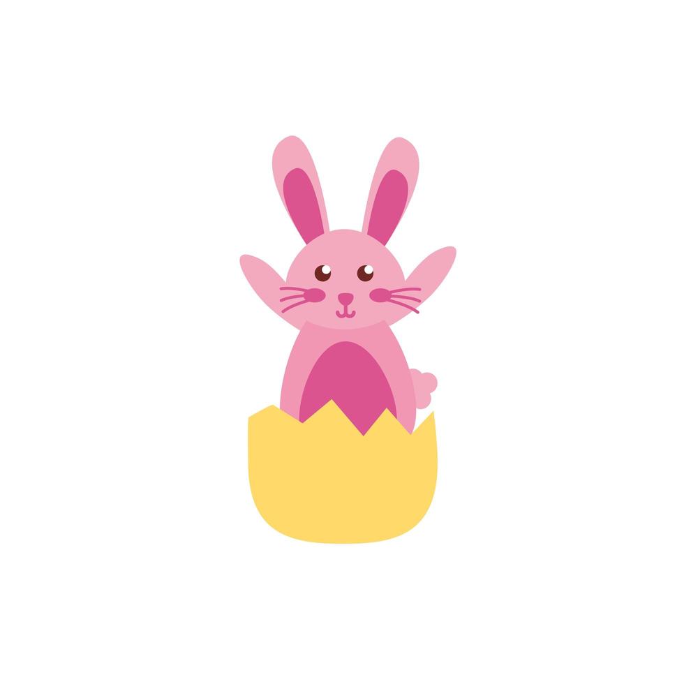 süßes kleines Kaninchen in Eierschale Ostern flaches Symbol vektor