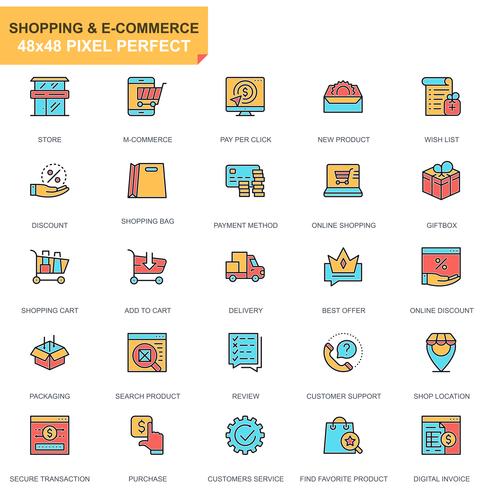 Einkaufen und E-Commerce-Icon-Set vektor