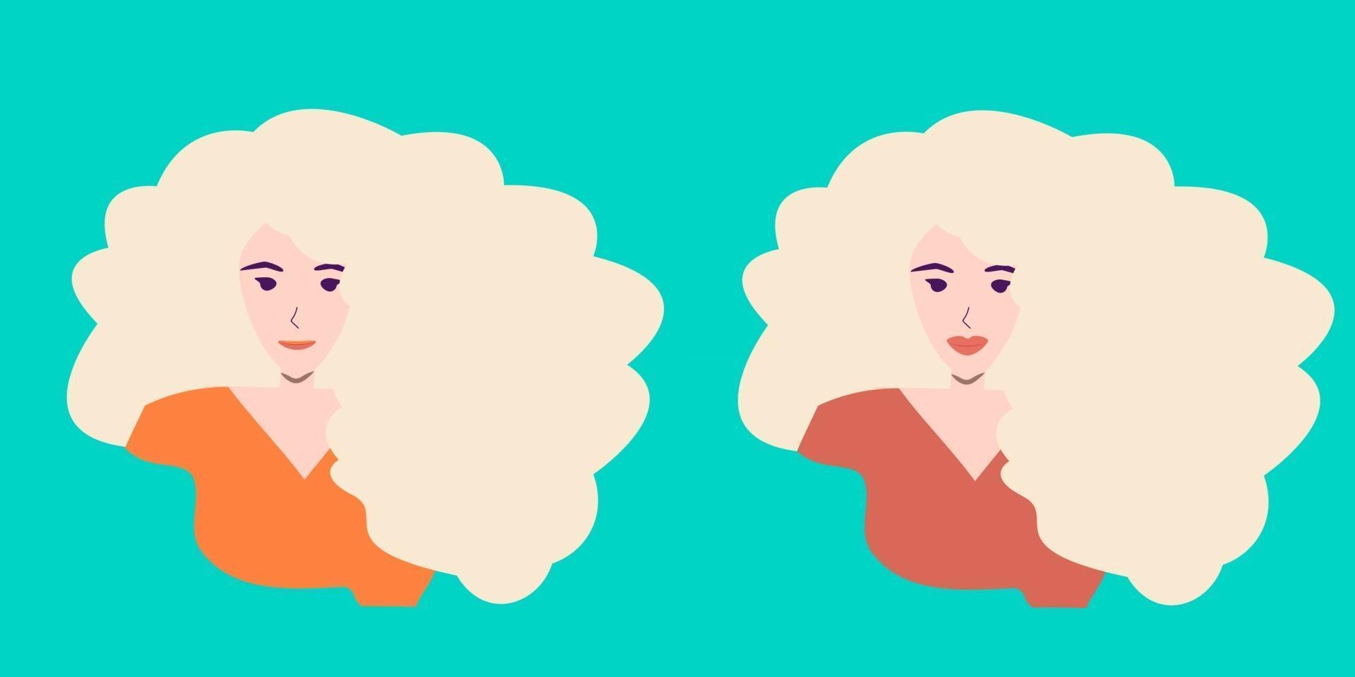 kvinna med tunna och fulla läppar. läppförstoring. före och efter koncept. vektor illustration.
